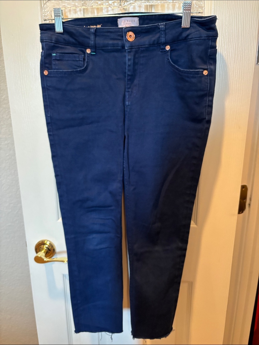 Ted Baker London Sateen Skinny Ankle Pants Rose Gold Hardware Navy size 30